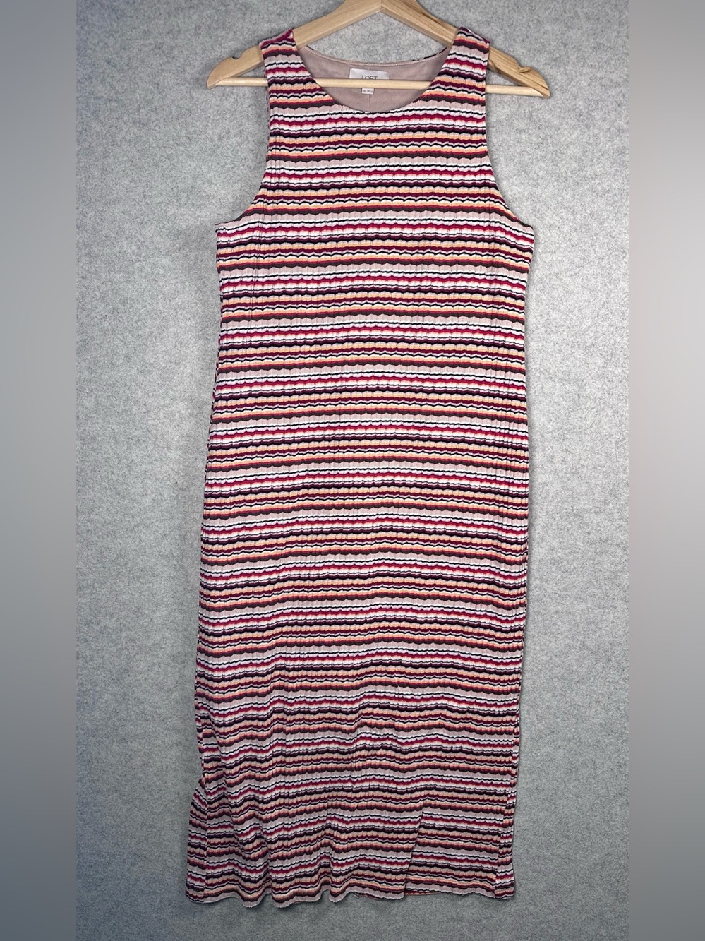 LOFT Striped Knit Midi Stretch Ribbed Tank Dress Sleeveless Lined Medium M